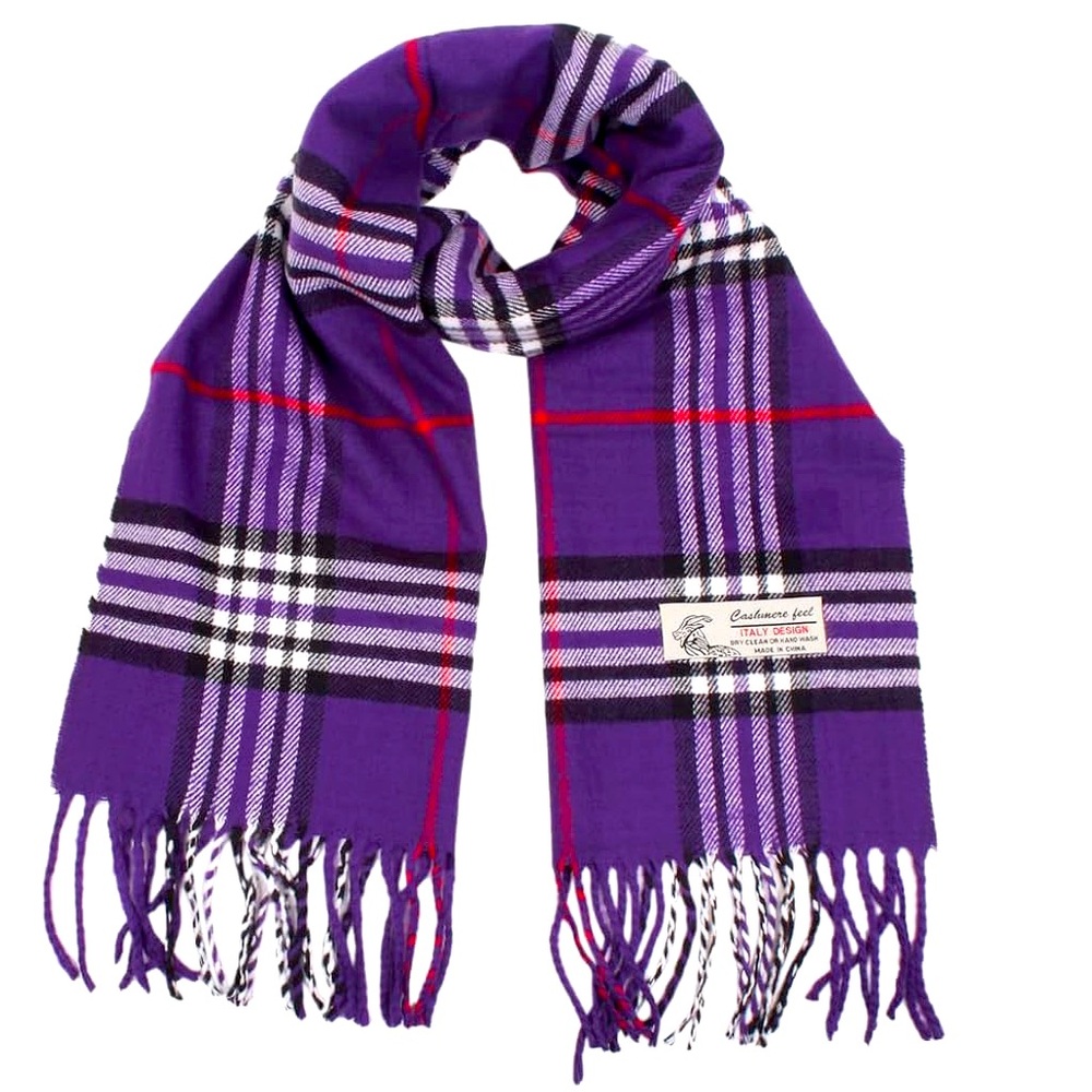 Holt Renfrew, Mens Cashmere & Viscose, Purple/White Plaid Scarf NEW